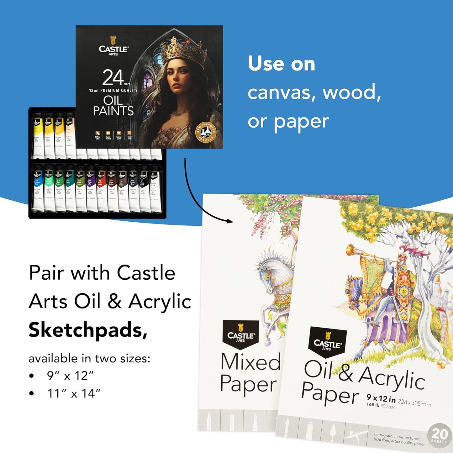 Castle Art Supplies 24 X 12Ml Oil Paint Set | New Improved Formula | Great Value Set for Adult Artists, Beginners and Advanced | Vibrant Variety of Smooth-To-Use Oil Paints (New)