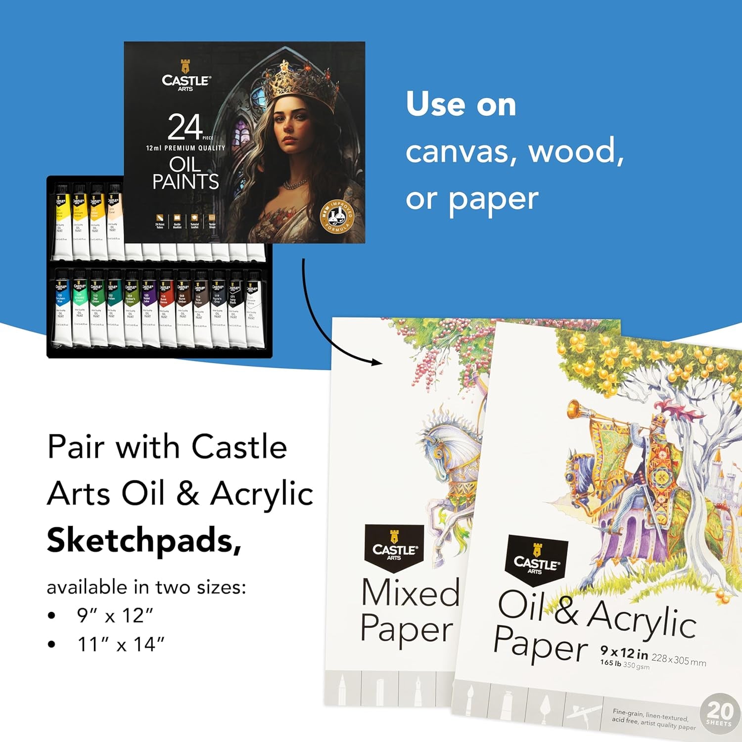 Castle Art Supplies 24 X 12Ml Oil Paint Set | New Improved Formula | Great Value Set for Adult Artists, Beginners and Advanced | Vibrant Variety of Smooth-To-Use Oil Paints (New)
