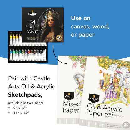 Castle Art Supplies 24 X 12Ml Oil Paint Set | New Improved Formula | Great Value Set for Adult Artists, Beginners and Advanced | Vibrant Variety of Smooth-To-Use Oil Paints (New)
