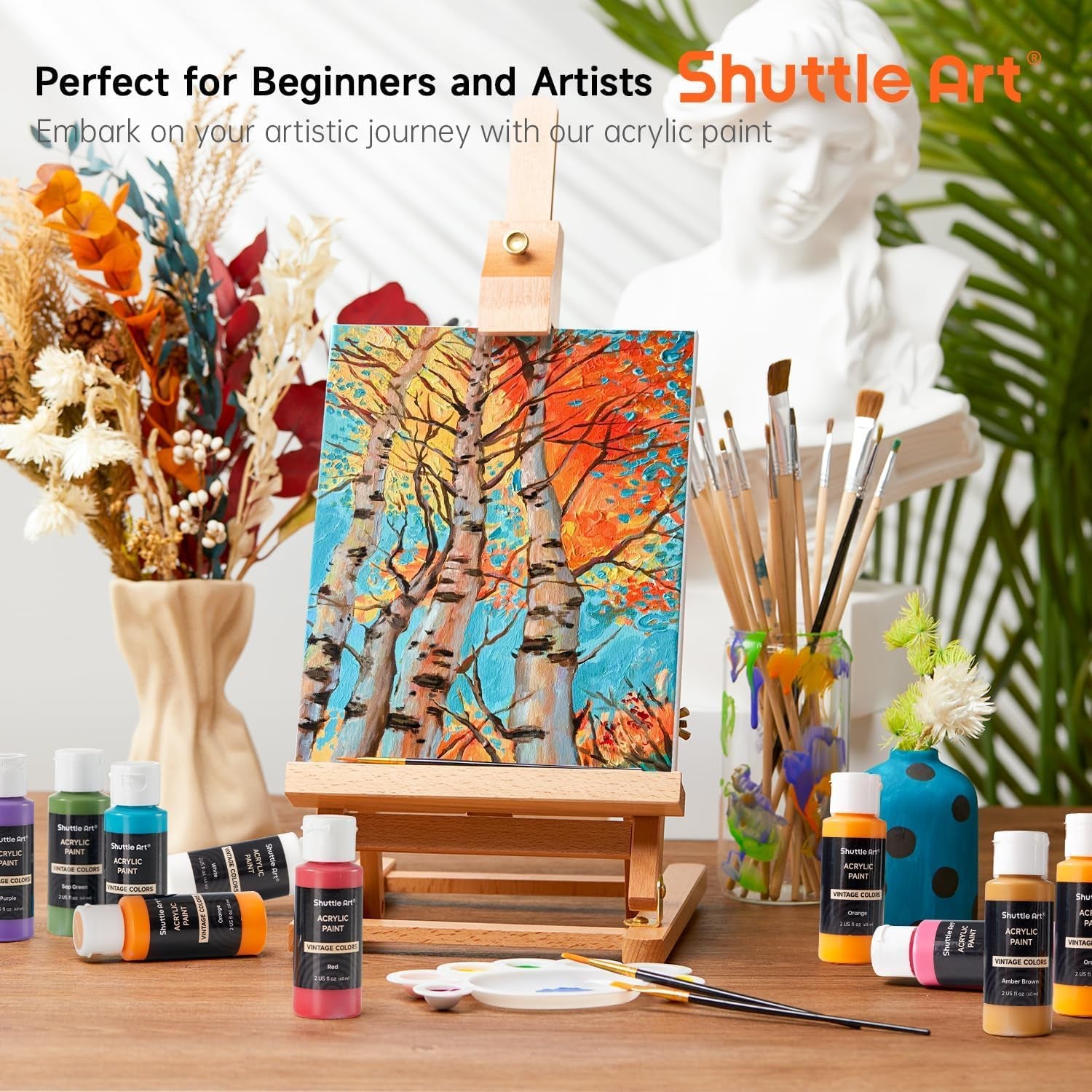 Shuttle Art 25-Colour Vintage Acrylic Paint Set – Rich, Timeless Shades for Art & Crafting