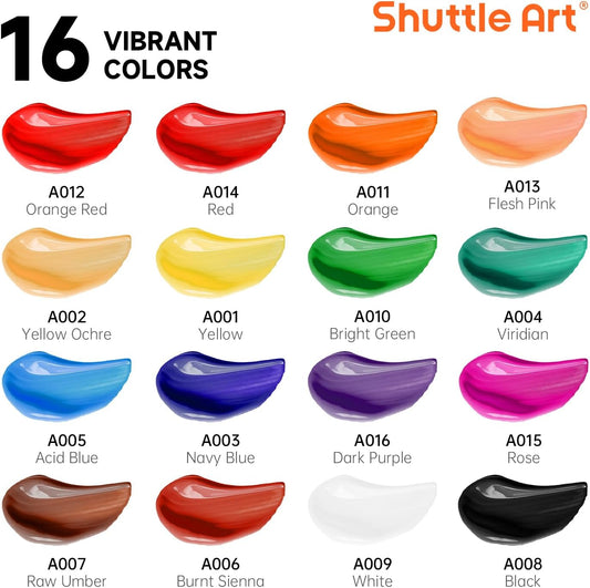 Shuttle Art 16-Piece Acrylic Paint Set + Bonus Brushes