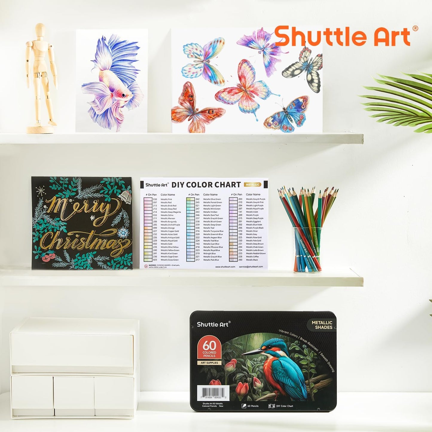 Shuttle Art 60-Piece Metallic Coloured Pencil Set