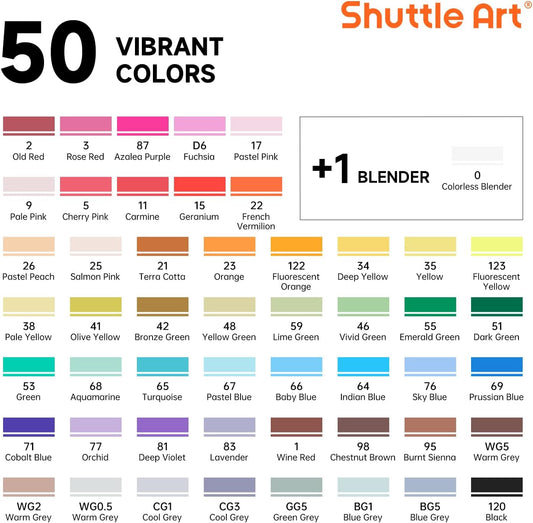 Shuttle Art 51-Colour Dual Tip Marker Set + Blender