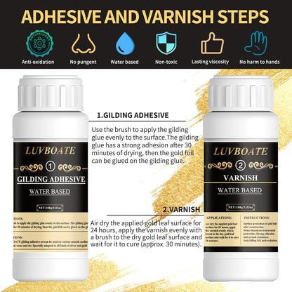 LUVBOATE Gold Leaf Gilding Kit – Complete 100-Piece Set with Adhesive, Varnish & Tools