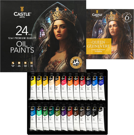 Castle Art Supplies 24 X 12Ml Oil Paint Set | New Improved Formula | Great Value Set for Adult Artists, Beginners and Advanced | Vibrant Variety of Smooth-To-Use Oil Paints (New)