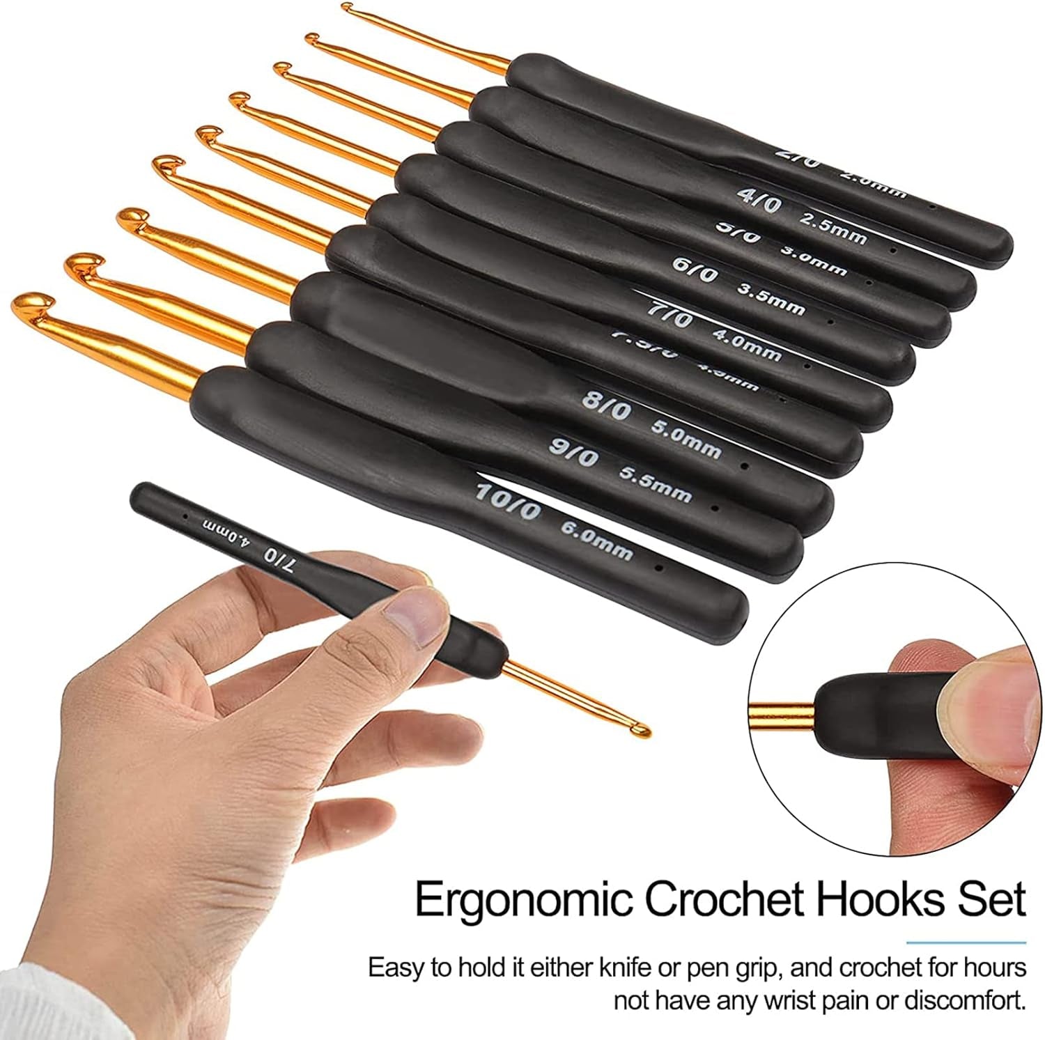 Aeelike Crochet Hooks Sets for Beginners, Ergonomic Crochet Hooks Set for Arthritic Hands, Metal Crochet Needles Easy Grip Soft Rubber Handle 9 Pack UK Size, Travel Crochet Hook Set with Case