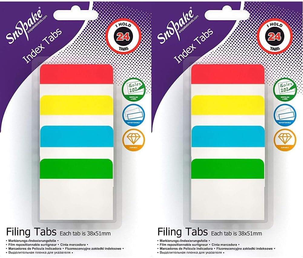 Snopake Filing Index Tabs – Durable, Repositionable & Perfect for Organization