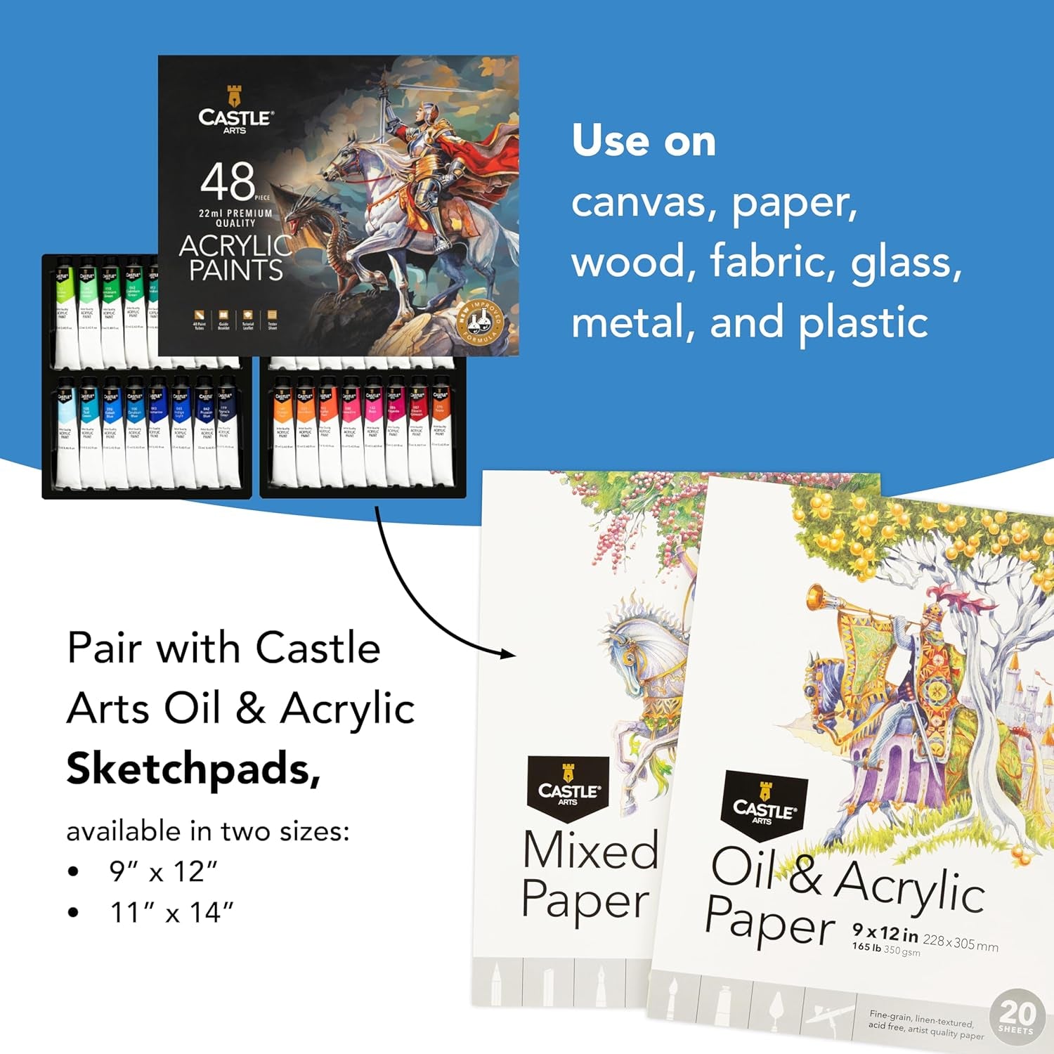 Castle Art Supplies 48 X 22Ml Acrylic Paint Set | New Improved Formula | All-Inclusive Set for Beginners, Adult Artists | Premium Quality Intense Colours | Smooth to Use (New Improved Formula)