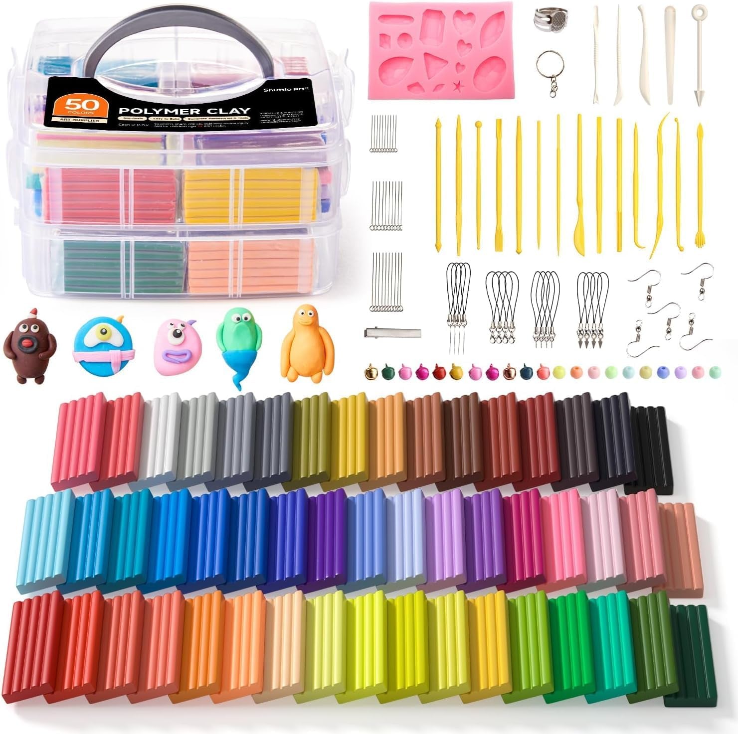 Shuttle Art 50-Colour Polymer Clay Kit – Soft Oven-Bake Modeling Clay with Tools & Accessories