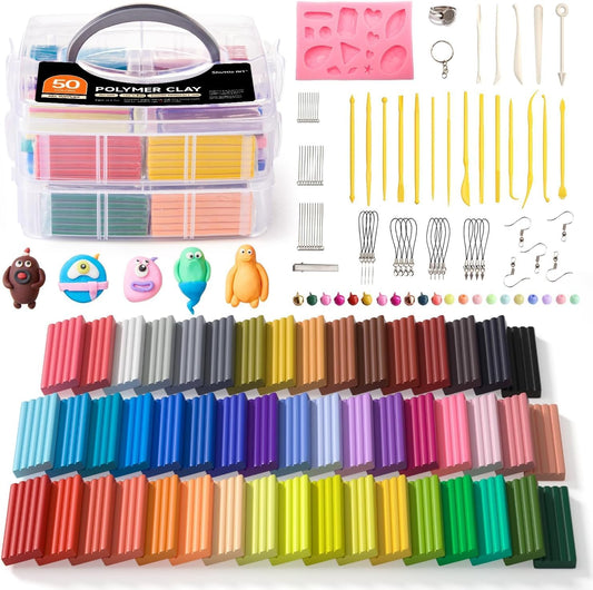 Shuttle Art 50-Colour Polymer Clay Kit – Soft Oven-Bake Modeling Clay with Tools & Accessories