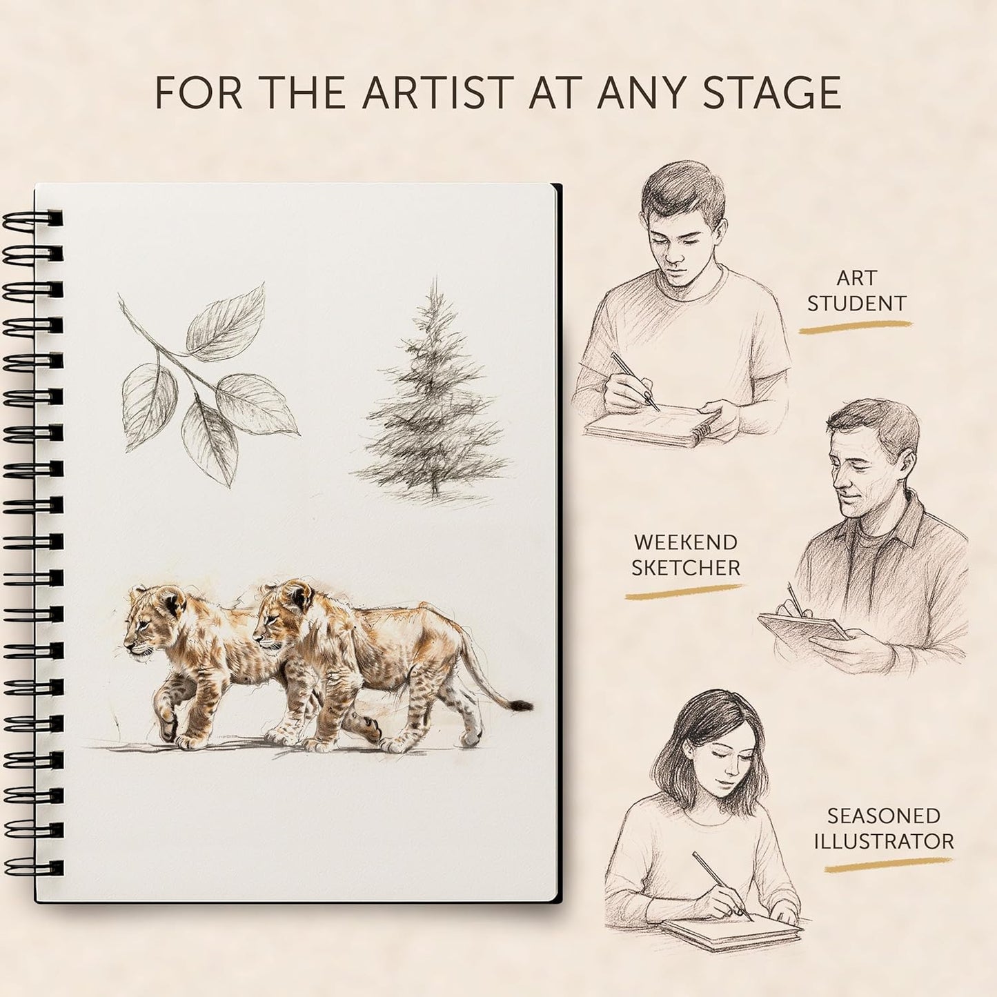 A3 Sketchbook for Artists Hardcover – 200GSM Very Thick Paper – Large Sketch Pad Art Book, Spiral Bound Sketch Book for Artists and Children – Drawing Book 29X42Cm, 40 Sheets / 80 Pages