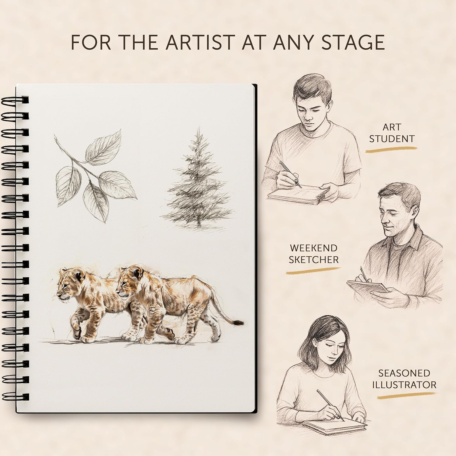 A3 Sketchbook for Artists Hardcover – 200GSM Very Thick Paper – Large Sketch Pad Art Book, Spiral Bound Sketch Book for Artists and Children – Drawing Book 29X42Cm, 40 Sheets / 80 Pages