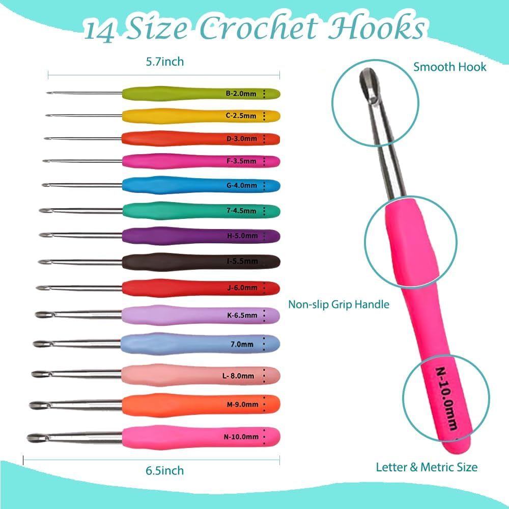 Knitiss Crochet Kits for Beginners Adults, All-Inclusive Crochet Kit for Adults with 14 Size Ergonomic Crochet Hooks,12 Crochet Yarns Balls & Crochet Bag