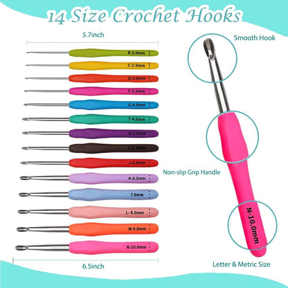 Knitiss Crochet Kits for Beginners Adults, All-Inclusive Crochet Kit for Adults with 14 Size Ergonomic Crochet Hooks,12 Crochet Yarns Balls & Crochet Bag
