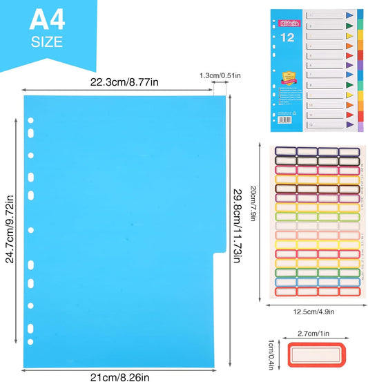 A4 1-12 Numbered Plastic File Dividers – Pack of 6 for Efficient Organization