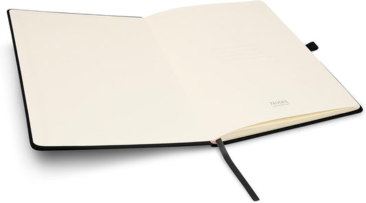 Notes London Eco A4 Notebook with Lined Pages, Pen Loop, Ribbon, Date Marks and Paper Pocket, Pocket Hardback Journal, Note, Sustainably Sourced Paper (Black)