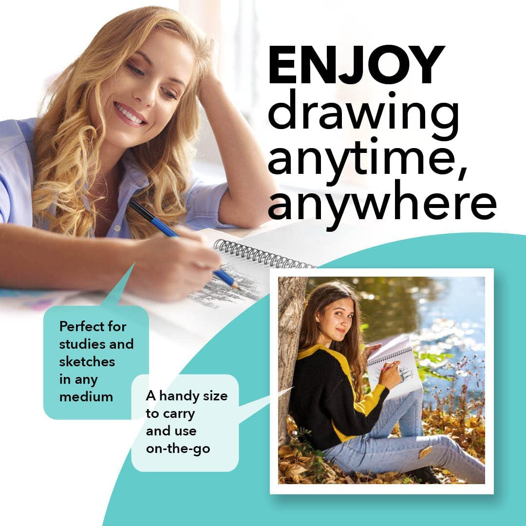 Castle Art Supplies Premium Sketch Books 9In X 12In | Double Sketch Pad Pack | 200 Sheets of Quality 90Gsm Paper | for Adult Artists and Learners | Spiral Bound for Versatility