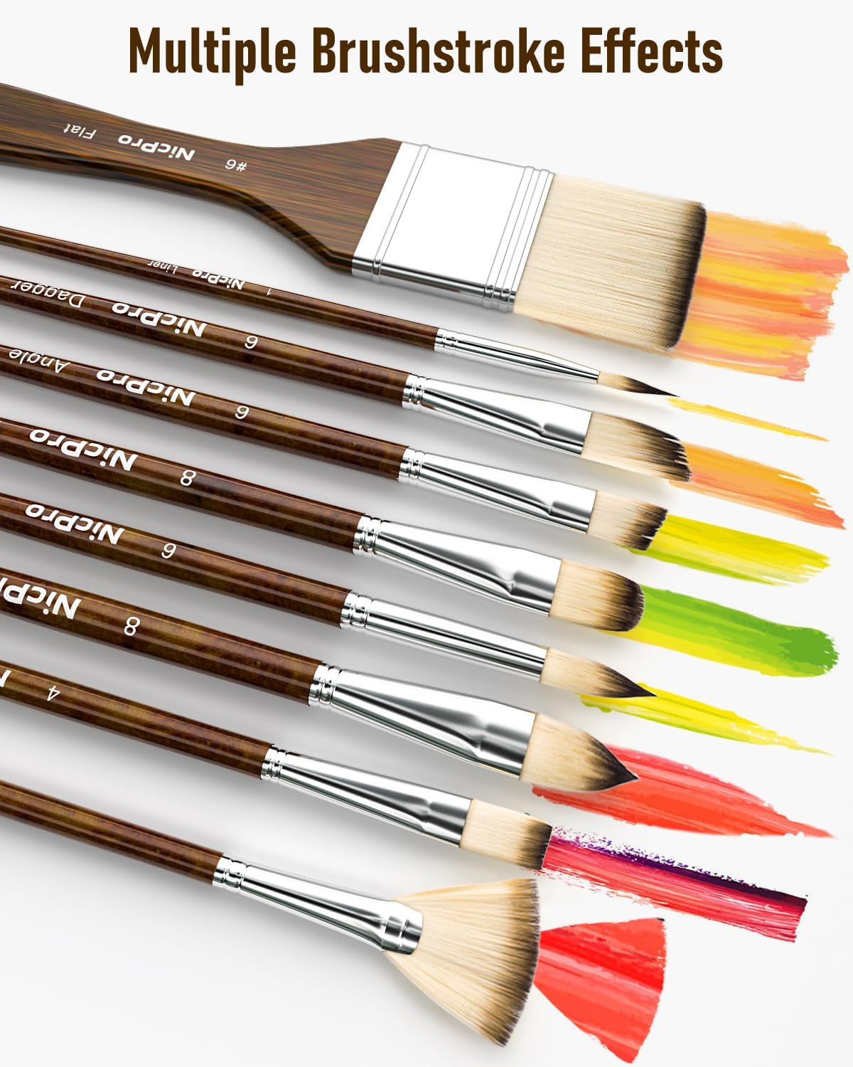 Nicpro 30Pcs Paint Brush Set, Professional Paintbrushes with Palette Knife and Cloth Roll, Craft Paint Brushes for Acrylic Painting, Oil, Watercolour, Gouache, Art Supplies for Artists and Beginners