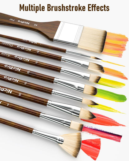 Nicpro 30Pcs Paint Brush Set, Professional Paintbrushes with Palette Knife and Cloth Roll, Craft Paint Brushes for Acrylic Painting, Oil, Watercolour, Gouache, Art Supplies for Artists and Beginners