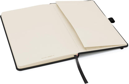 Notes London Eco A5 Notebook with Lined Pages, Pen Loop, Ribbon, Date Marks and Paper Pocket, Medium Hardback Journal, Note, Sustainably Sourced Paper (Black)