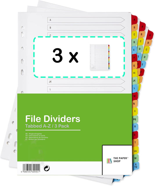 A4 A-Z File Dividers – Durable & Alphabetically Organized for Easy Filing