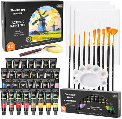 Shuttle Art 16-Piece Acrylic Paint Set + Bonus Brushes