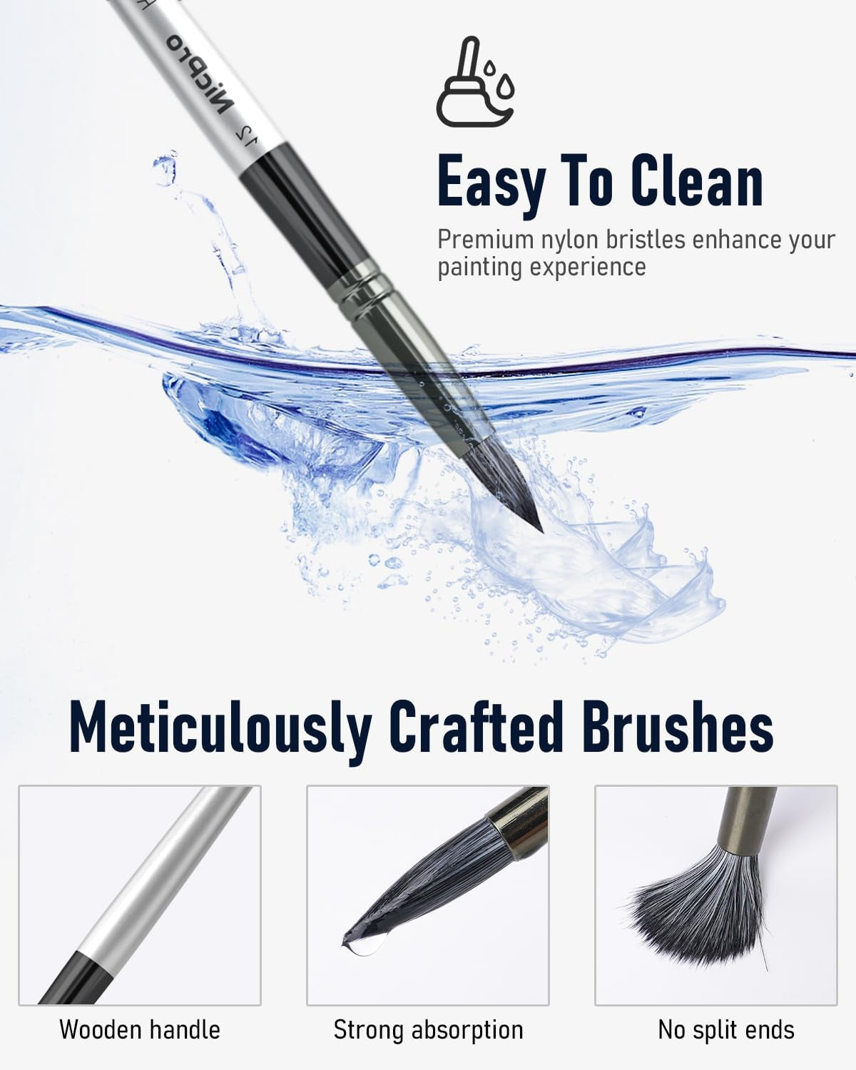 Nicpro 36Pcs Paint Brush Set, Professional Paintbrushes with Cloth Roll, Suitable for Artists and Beginners for Acrylic Painting, Oil, Watercolour, Gouache