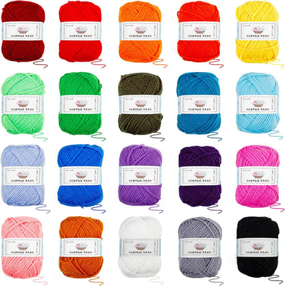 INSCRAFT 20-Color Crochet Yarn Kit – Complete Set for Beginners & Experts