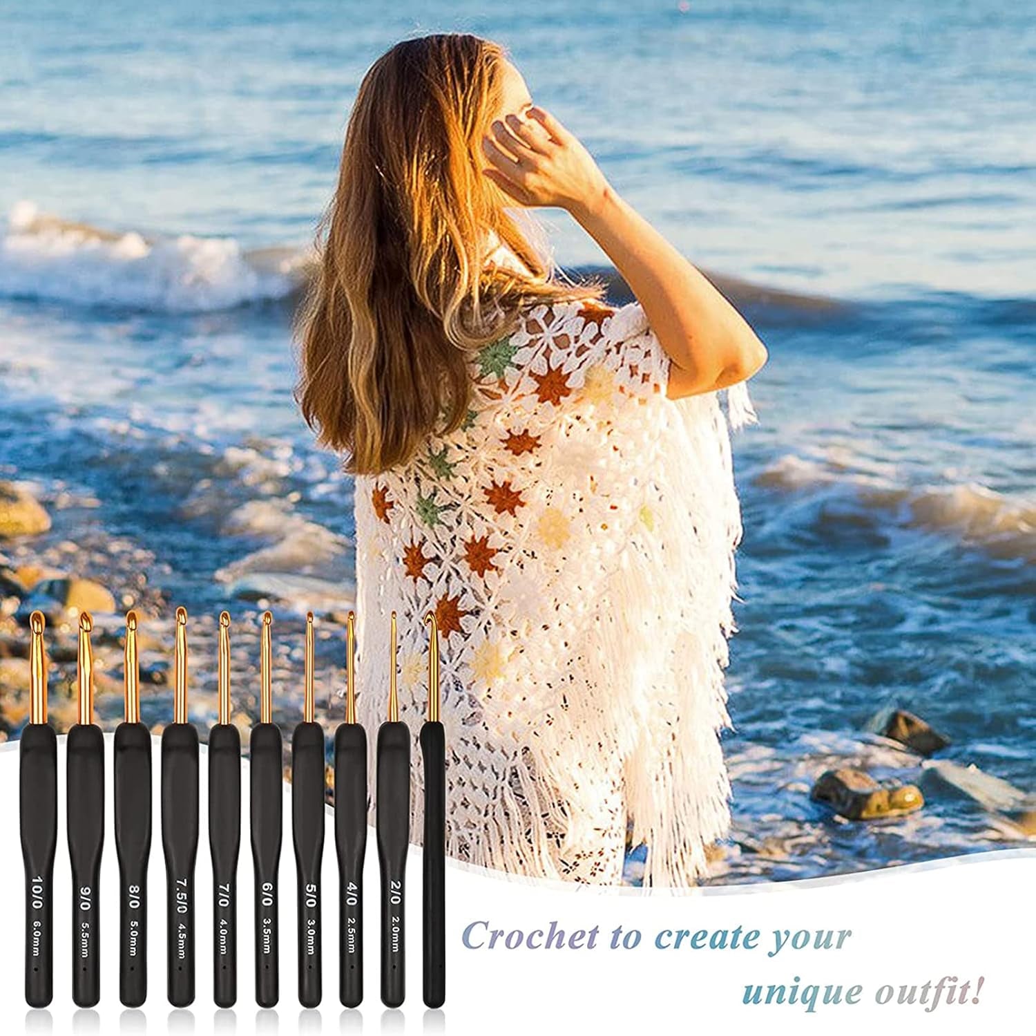 Aeelike Crochet Hooks Sets for Beginners, Ergonomic Crochet Hooks Set for Arthritic Hands, Metal Crochet Needles Easy Grip Soft Rubber Handle 9 Pack UK Size, Travel Crochet Hook Set with Case