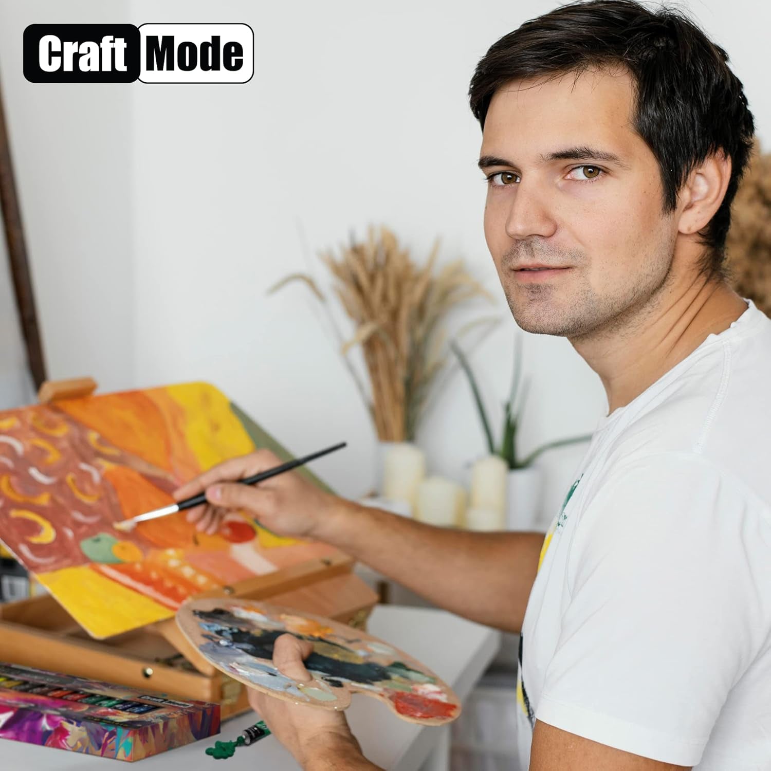 Craft Mode Acrylic Paint Set 12 12Ml Perfect for Canvas, Wood, Ceramic, Rock, Fabric & Crafts. Non-Toxic, Quick Dry & Vibrant Colours. Rich Pigments, Lasting Qualit