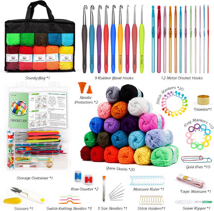 INSCRAFT 20-Color Crochet Yarn Kit – Complete Set for Beginners & Experts