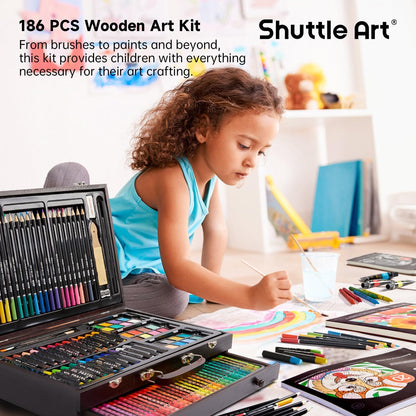 Shuttle Art 186-Piece Professional Wooden Art Set – Complete Drawing & Painting Kit