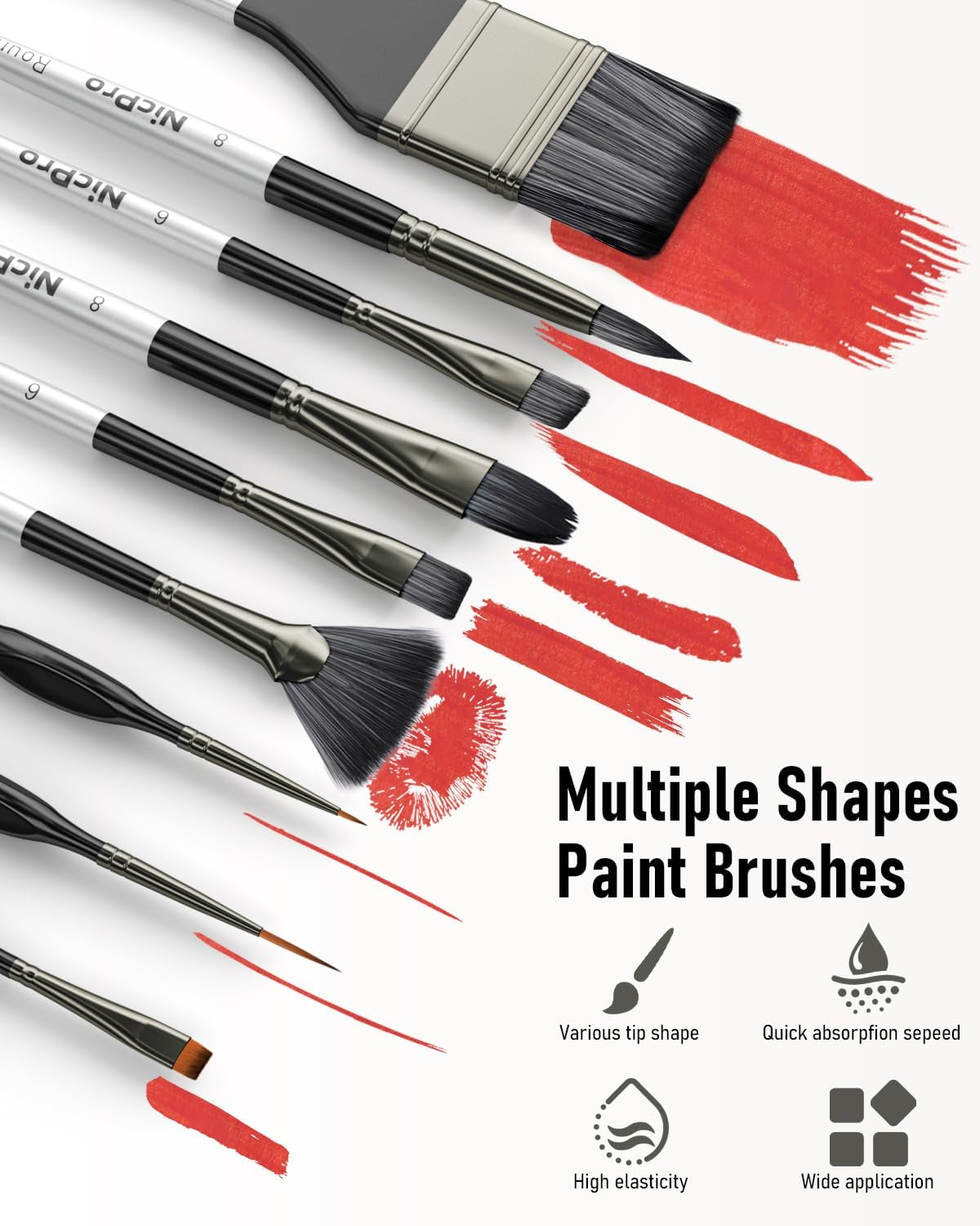 Nicpro 36Pcs Paint Brush Set, Professional Paintbrushes with Cloth Roll, Suitable for Artists and Beginners for Acrylic Painting, Oil, Watercolour, Gouache
