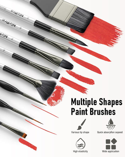 Nicpro 36Pcs Paint Brush Set, Professional Paintbrushes with Cloth Roll, Suitable for Artists and Beginners for Acrylic Painting, Oil, Watercolour, Gouache