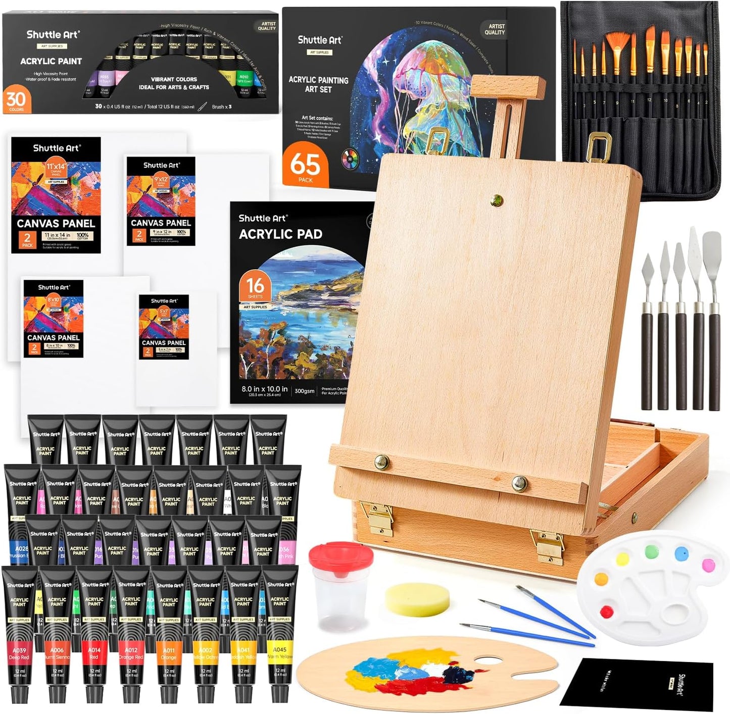 Shuttle Art 59-Piece Acrylic Painting Set – Complete Art Kit for Beginners & Professionals