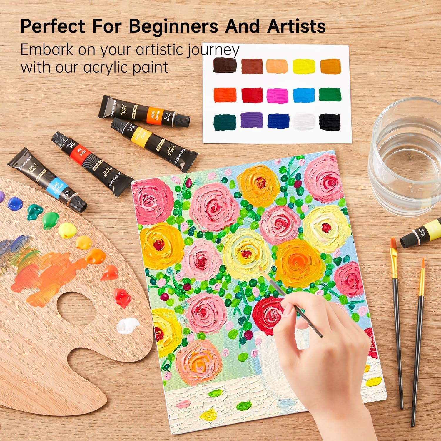 Shuttle Art 16-Piece Acrylic Paint Set + Bonus Brushes