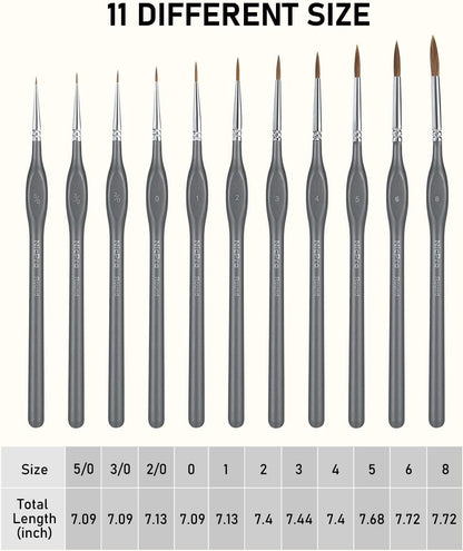 Nicpro Kolinsky Sable Miniature Paint Brushes, 11PCS Fine Detail Paint Brushes for Acrylic Watercolor, Models, Small Fine Detail Paint Brush Set for Mini Paints - Thin Artist Kit with Nylon Holder