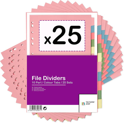 A4 10-Part File Dividers – Pack of 5 for Efficient Organization