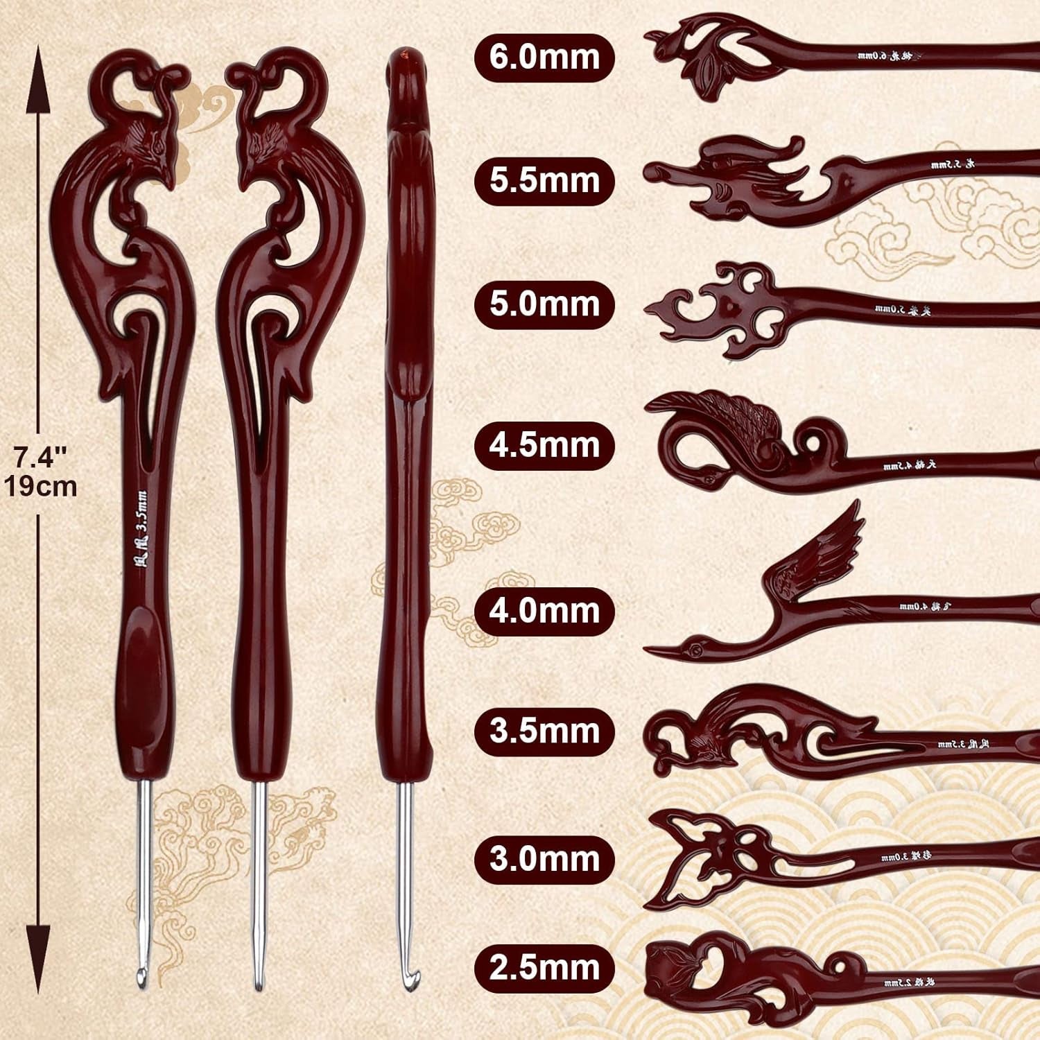 Aelike Aluminium Crochet Hooks Set UK, Long Handled Ergonomic Hooks for Arthritic Hands, Size 2.5-6.0 Mm Set, Novelty Gifts