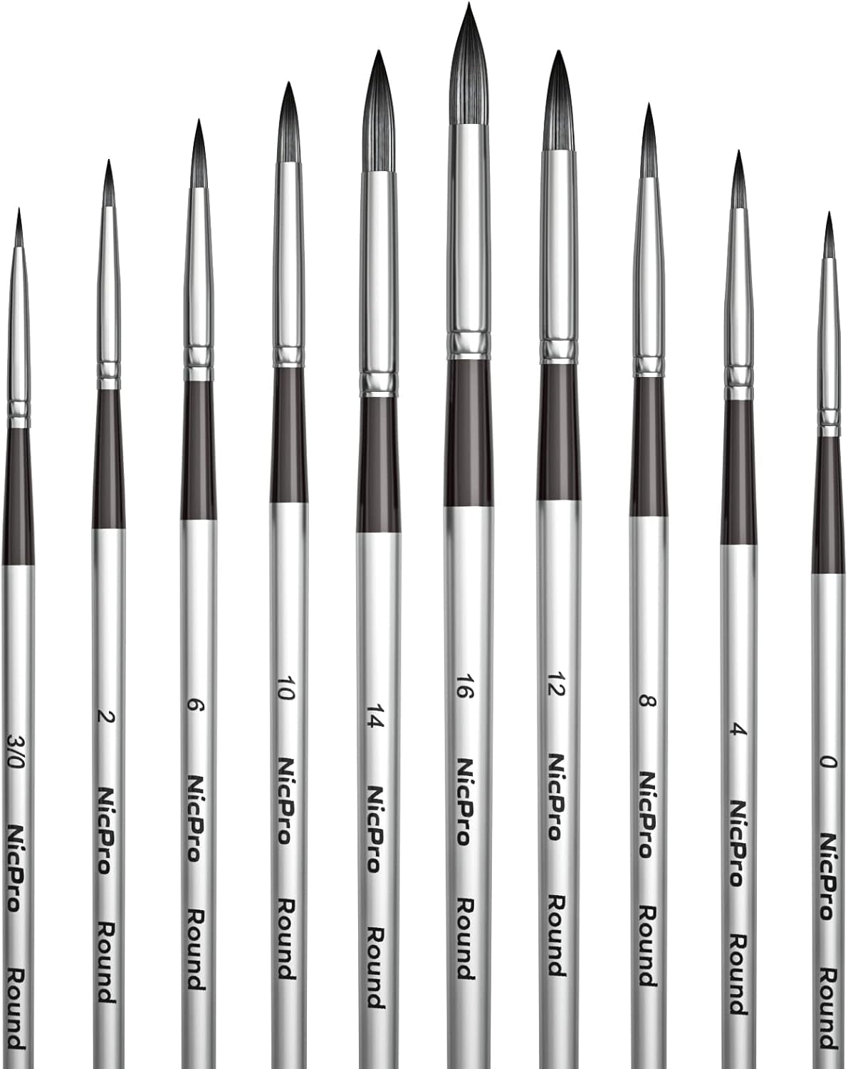 Nicpro 10 PCS Watercolour Paint Brushes, round Tip Artist Painting Brush Set for Water Color, Acrylic Oil, Gouache, Ink, Detail, Rock, by Number Model Art Paintbrush