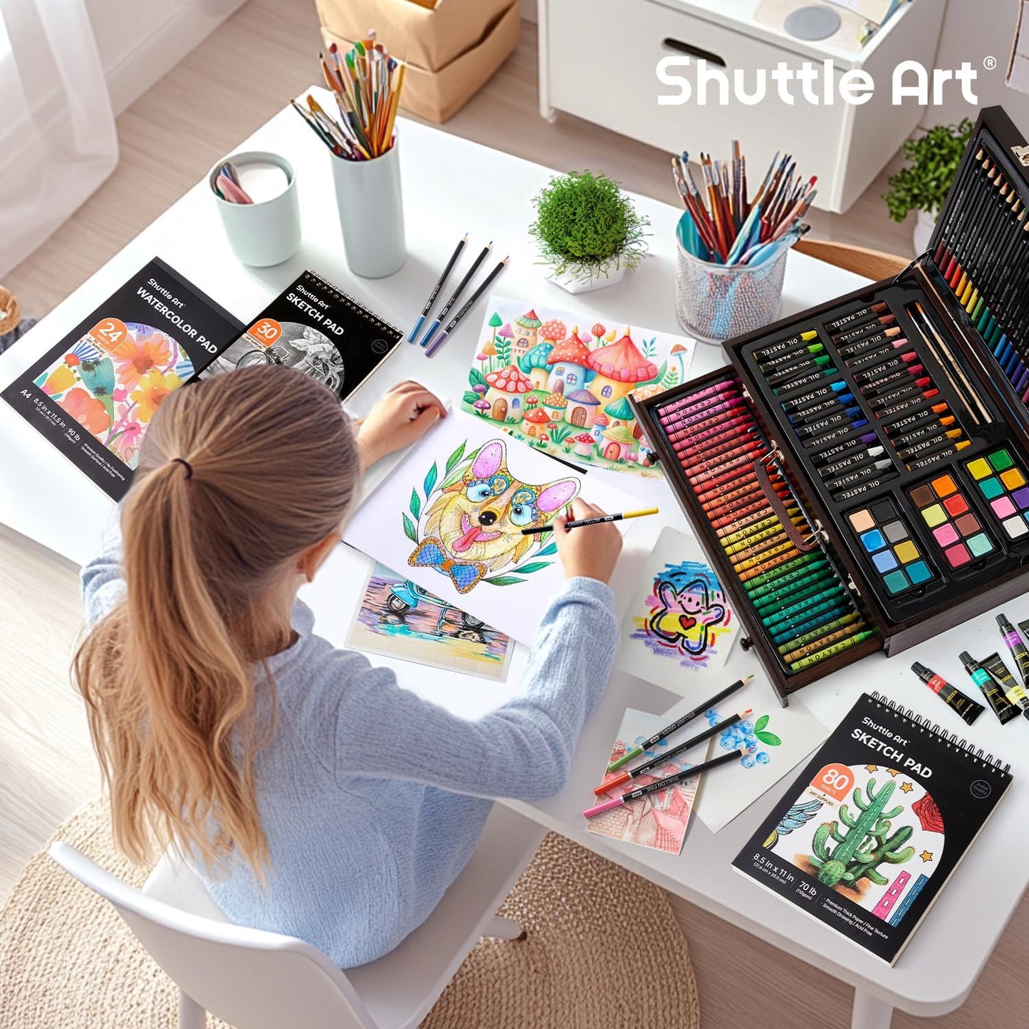 Shuttle Art 186-Piece Professional Wooden Art Set – Complete Drawing & Painting Kit