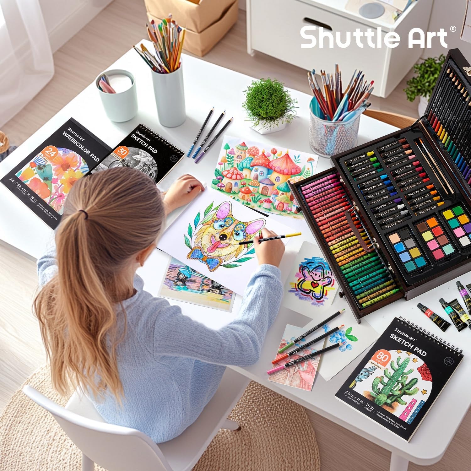 Shuttle Art 186-Piece Professional Wooden Art Set – Complete Drawing & Painting Kit