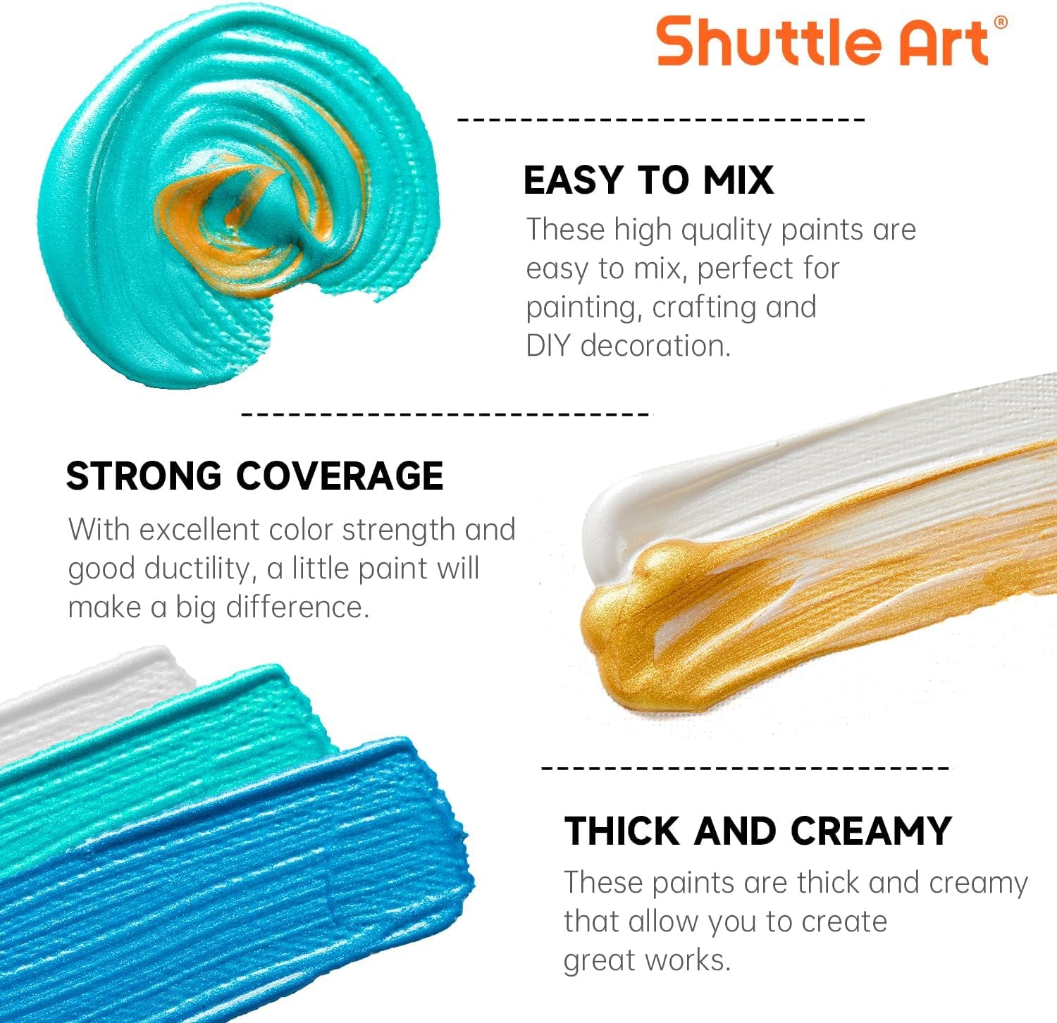 Shuttle Art 20-Colour Metallic Acrylic Paint Set + Brushes & Palette