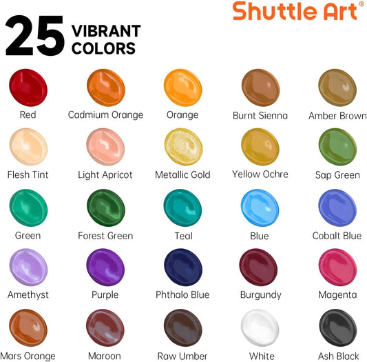 Shuttle Art 25-Colour Vintage Acrylic Paint Set – Rich, Timeless Shades for Art & Crafting