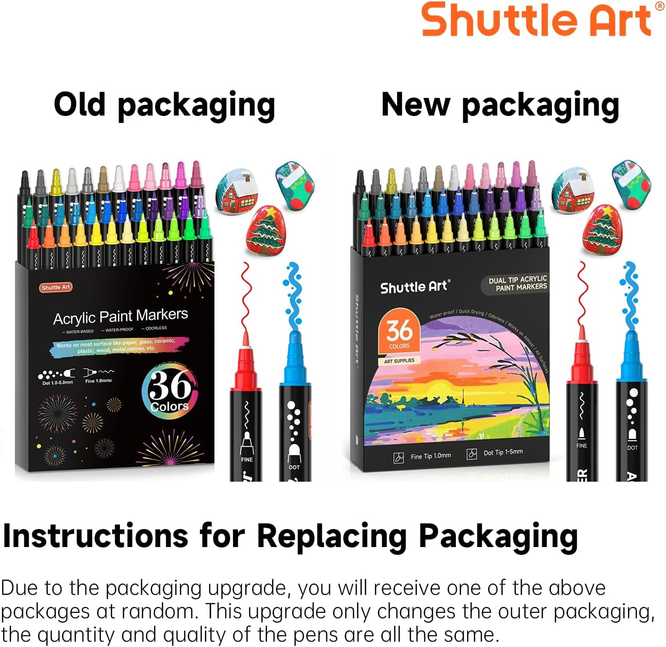 Shuttle Art 36-Colour Acrylic Paint Pen Set – Dual Tip Markers for Art & Crafting