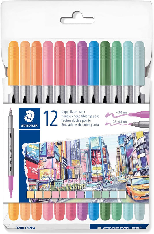 STAEDTLER Double-Ended Fibre-Tip Pens – Soft Pastel Shades for Creative Expression