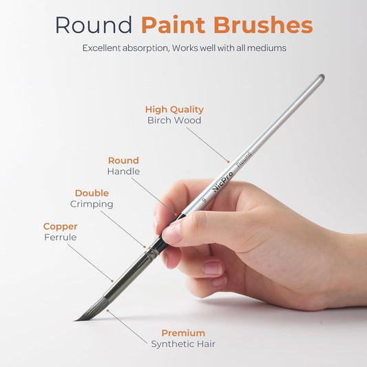 Nicpro 10 PCS Watercolour Paint Brushes, round Tip Artist Painting Brush Set for Water Color, Acrylic Oil, Gouache, Ink, Detail, Rock, by Number Model Art Paintbrush