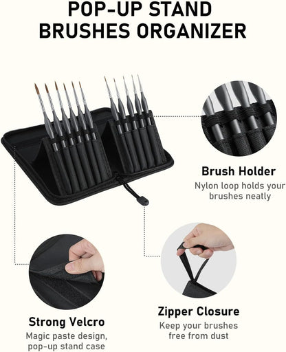 Nicpro Kolinsky Sable Miniature Paint Brushes, 11PCS Fine Detail Paint Brushes for Acrylic Watercolor, Models, Small Fine Detail Paint Brush Set for Mini Paints - Thin Artist Kit with Nylon Holder