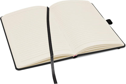 Notes London Eco A5 Notebook with Lined Pages, Pen Loop, Ribbon, Date Marks and Paper Pocket, Medium Hardback Journal, Note, Sustainably Sourced Paper (Black)
