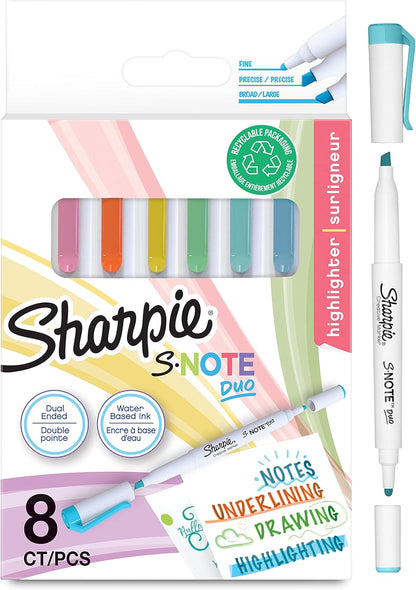 Sharpie S-Note Highlighter Pens | Part Art Marker Pen, Part Highlighter to Draw, Write & More | Assorted Pastel Colours | Chisel Tip | 12 Count